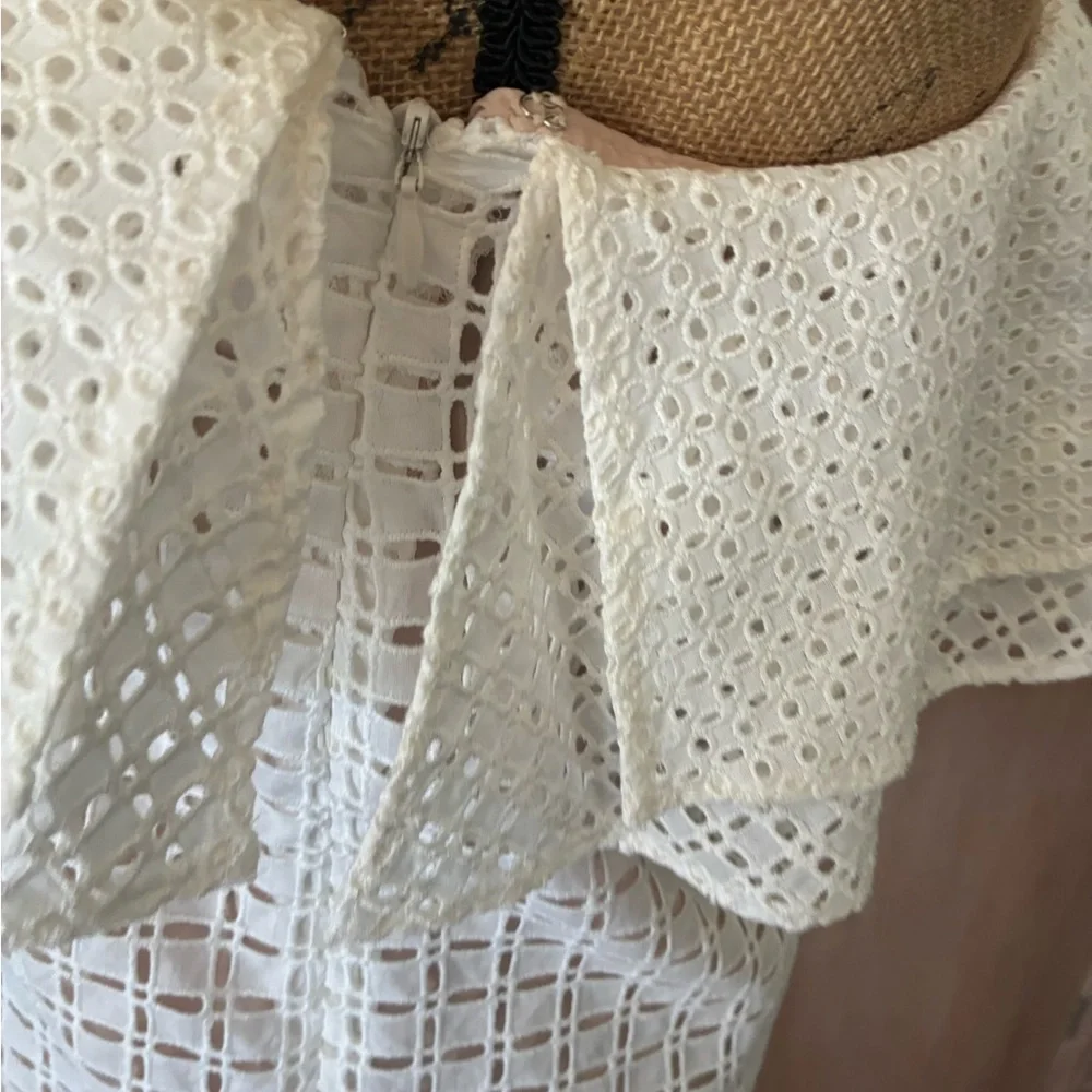 J. Crew Women’s Ruffle One Shoulder Eyelet Lace Top White 4